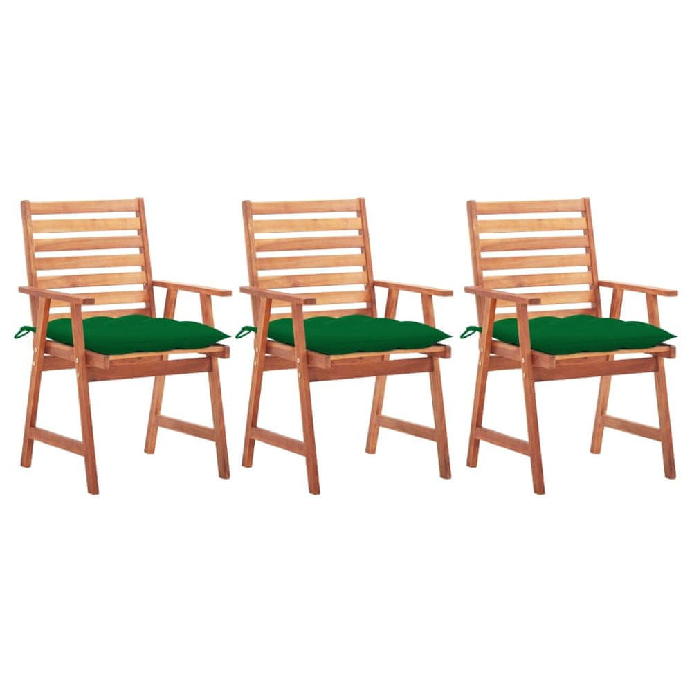 Vidaxl Vonkajšie jedálenské stoličky s podložkami 3 ks masívna akácia